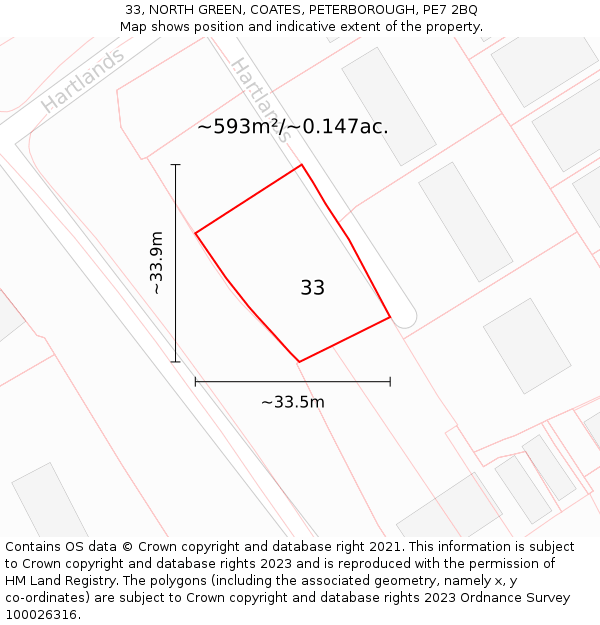 33, NORTH GREEN, COATES, PETERBOROUGH, PE7 2BQ: Plot and title map