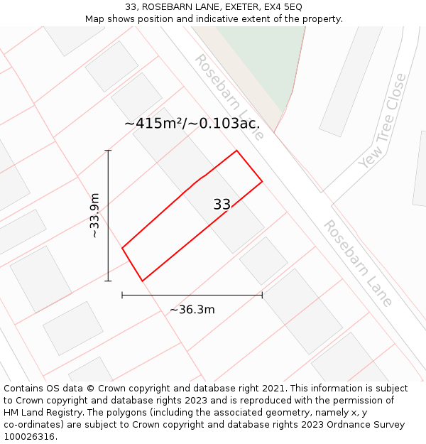 33, ROSEBARN LANE, EXETER, EX4 5EQ: Plot and title map