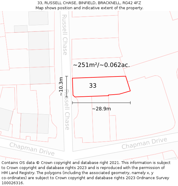 33, RUSSELL CHASE, BINFIELD, BRACKNELL, RG42 4FZ: Plot and title map