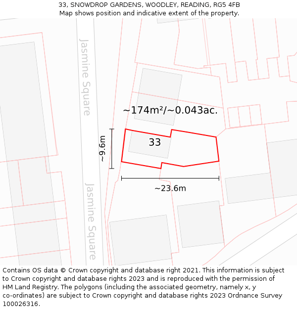 33, SNOWDROP GARDENS, WOODLEY, READING, RG5 4FB: Plot and title map