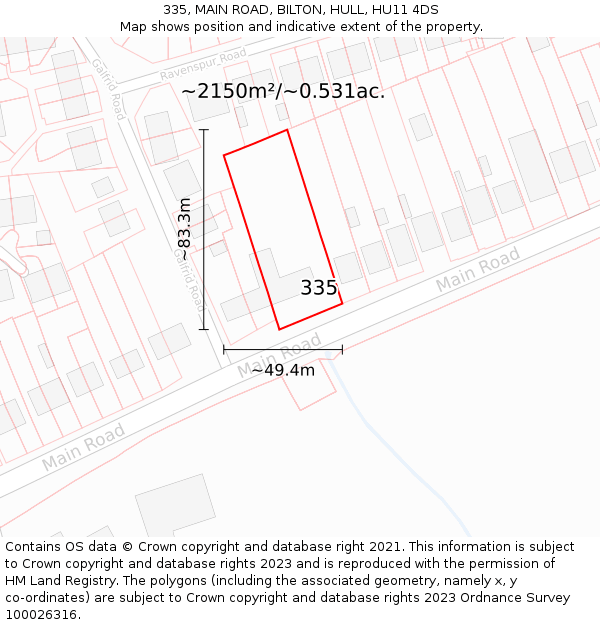 335, MAIN ROAD, BILTON, HULL, HU11 4DS: Plot and title map