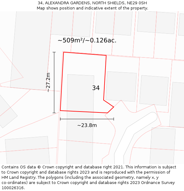 34, ALEXANDRA GARDENS, NORTH SHIELDS, NE29 0SH: Plot and title map