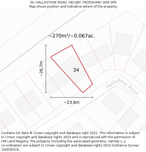 34, HALLASTONE ROAD, HELSBY, FRODSHAM, WA6 0PR: Plot and title map