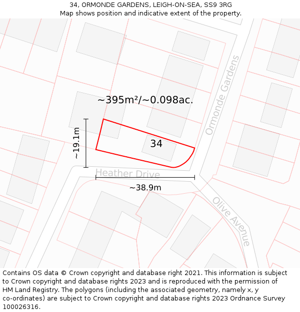 34, ORMONDE GARDENS, LEIGH-ON-SEA, SS9 3RG: Plot and title map