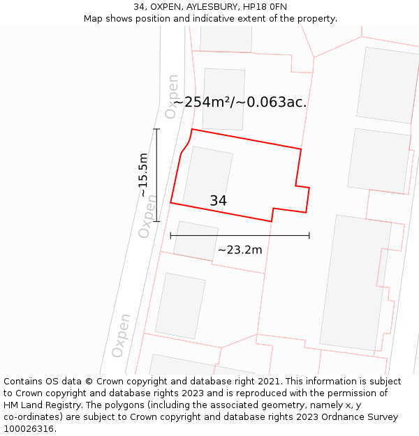 34, OXPEN, AYLESBURY, HP18 0FN: Plot and title map