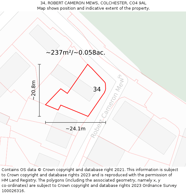 34, ROBERT CAMERON MEWS, COLCHESTER, CO4 9AL: Plot and title map