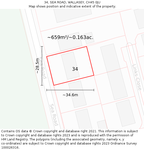 34, SEA ROAD, WALLASEY, CH45 0JU: Plot and title map