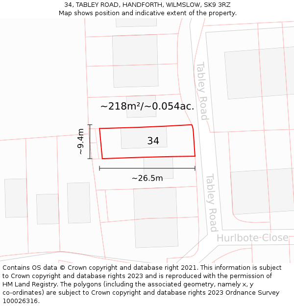 34, TABLEY ROAD, HANDFORTH, WILMSLOW, SK9 3RZ: Plot and title map