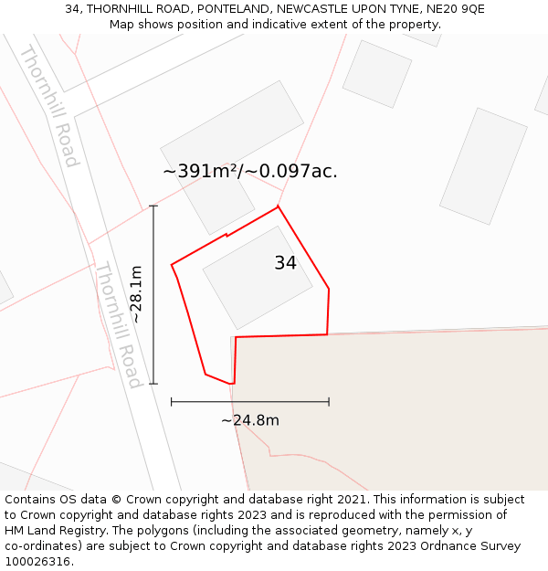 34, THORNHILL ROAD, PONTELAND, NEWCASTLE UPON TYNE, NE20 9QE: Plot and title map