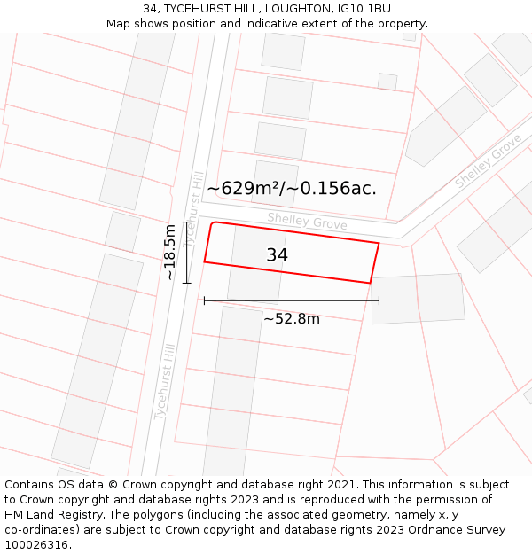 34, TYCEHURST HILL, LOUGHTON, IG10 1BU: Plot and title map