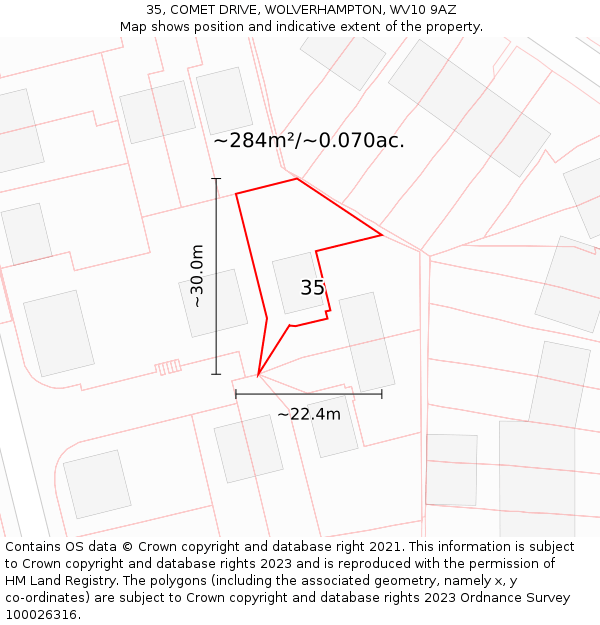 35, COMET DRIVE, WOLVERHAMPTON, WV10 9AZ: Plot and title map