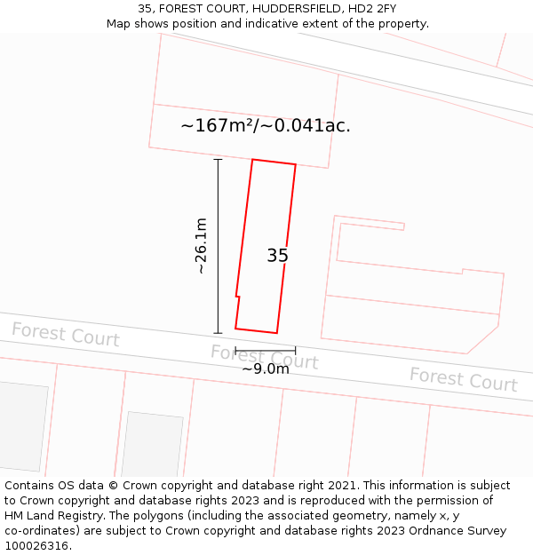 35, FOREST COURT, HUDDERSFIELD, HD2 2FY: Plot and title map