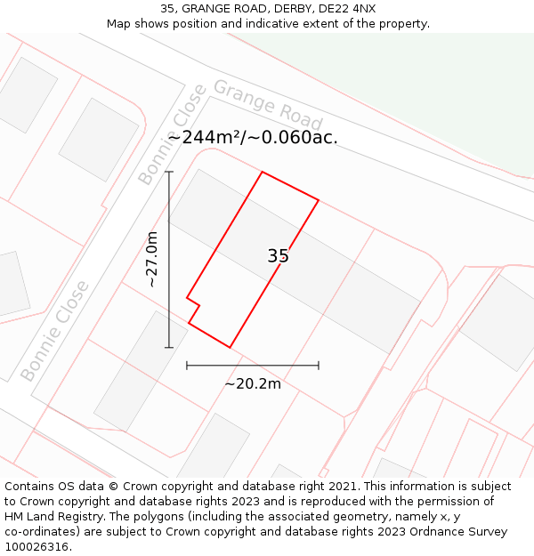 35, GRANGE ROAD, DERBY, DE22 4NX: Plot and title map