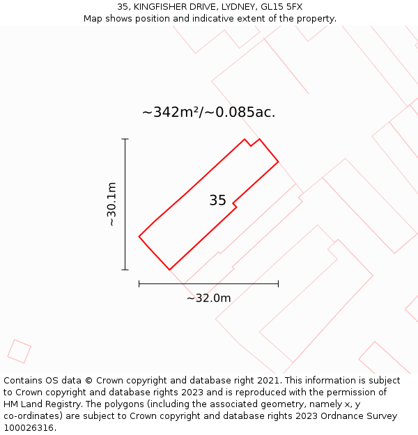 35, KINGFISHER DRIVE, LYDNEY, GL15 5FX: Plot and title map