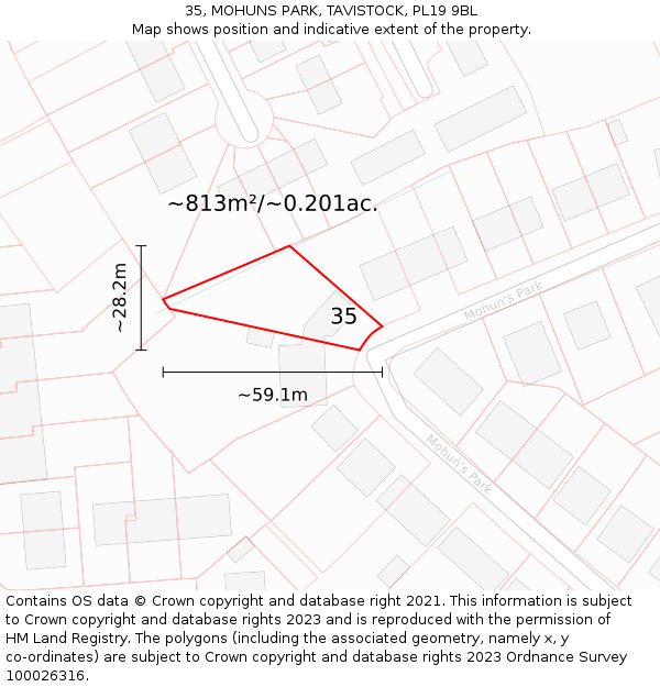 35, MOHUNS PARK, TAVISTOCK, PL19 9BL: Plot and title map