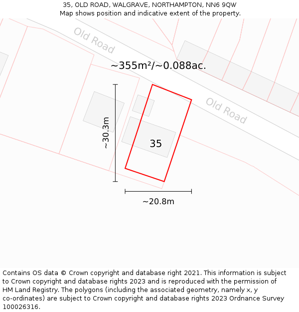 35, OLD ROAD, WALGRAVE, NORTHAMPTON, NN6 9QW: Plot and title map