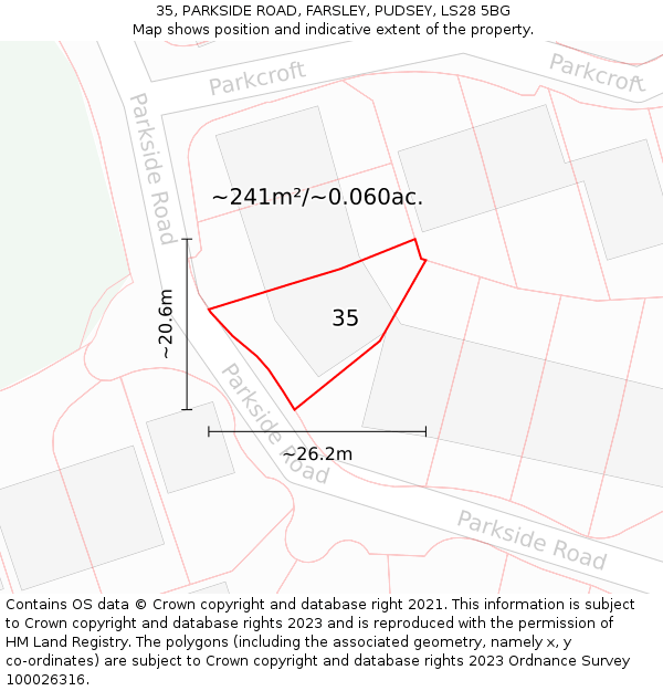 35, PARKSIDE ROAD, FARSLEY, PUDSEY, LS28 5BG: Plot and title map