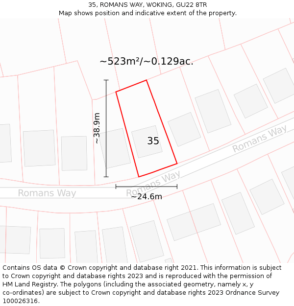 35, ROMANS WAY, WOKING, GU22 8TR: Plot and title map