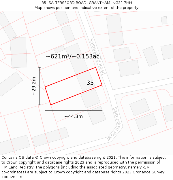 35, SALTERSFORD ROAD, GRANTHAM, NG31 7HH: Plot and title map