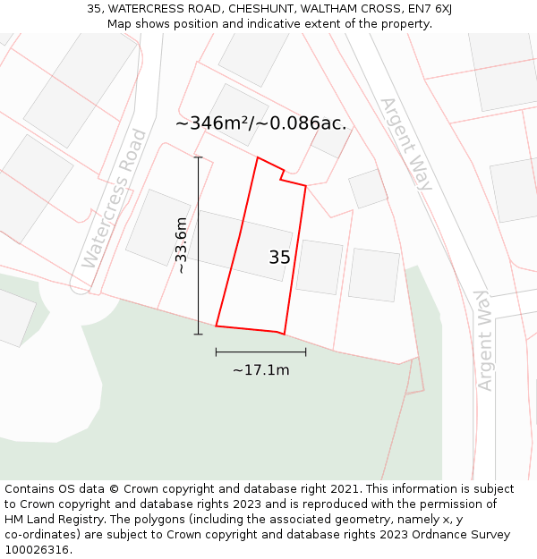 35, WATERCRESS ROAD, CHESHUNT, WALTHAM CROSS, EN7 6XJ: Plot and title map