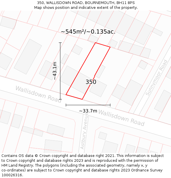 350, WALLISDOWN ROAD, BOURNEMOUTH, BH11 8PS: Plot and title map