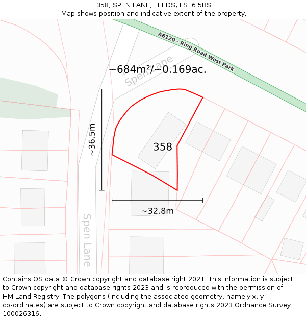 358, SPEN LANE, LEEDS, LS16 5BS: Plot and title map