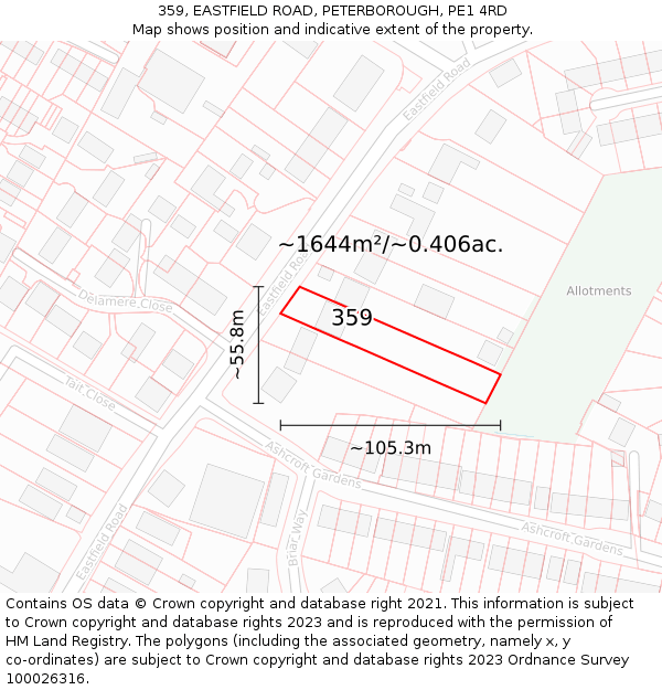 359, EASTFIELD ROAD, PETERBOROUGH, PE1 4RD: Plot and title map