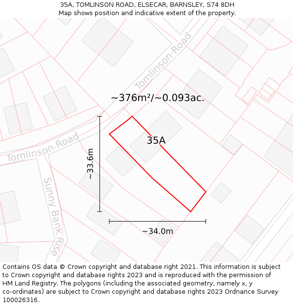 35A, TOMLINSON ROAD, ELSECAR, BARNSLEY, S74 8DH: Plot and title map