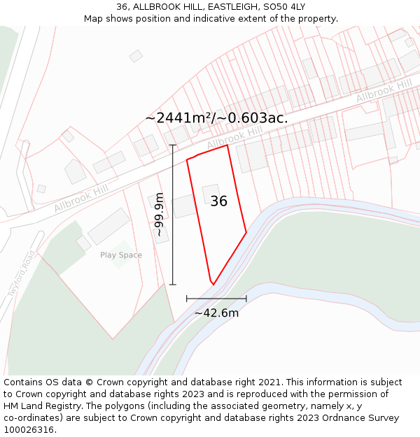 36, ALLBROOK HILL, EASTLEIGH, SO50 4LY: Plot and title map