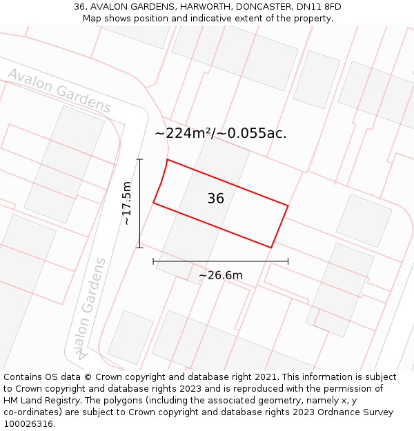 36, AVALON GARDENS, HARWORTH, DONCASTER, DN11 8FD: Plot and title map