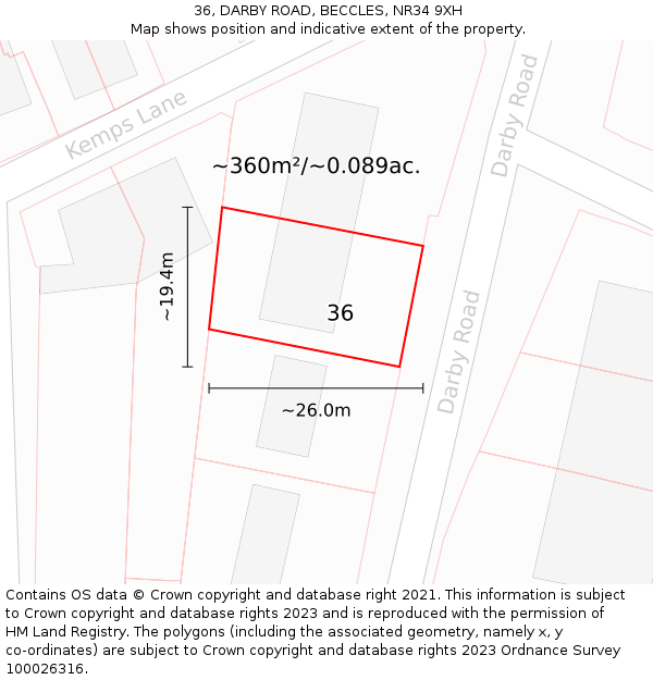 36, DARBY ROAD, BECCLES, NR34 9XH: Plot and title map