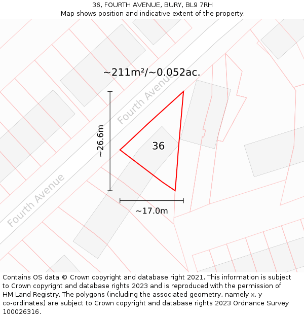 36, FOURTH AVENUE, BURY, BL9 7RH: Plot and title map