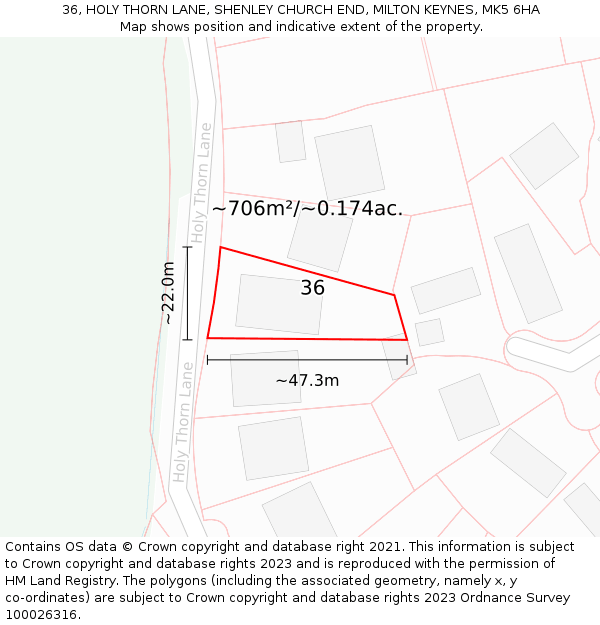 36, HOLY THORN LANE, SHENLEY CHURCH END, MILTON KEYNES, MK5 6HA: Plot and title map