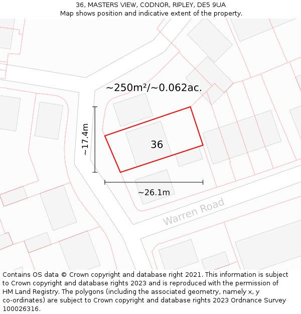 36, MASTERS VIEW, CODNOR, RIPLEY, DE5 9UA: Plot and title map