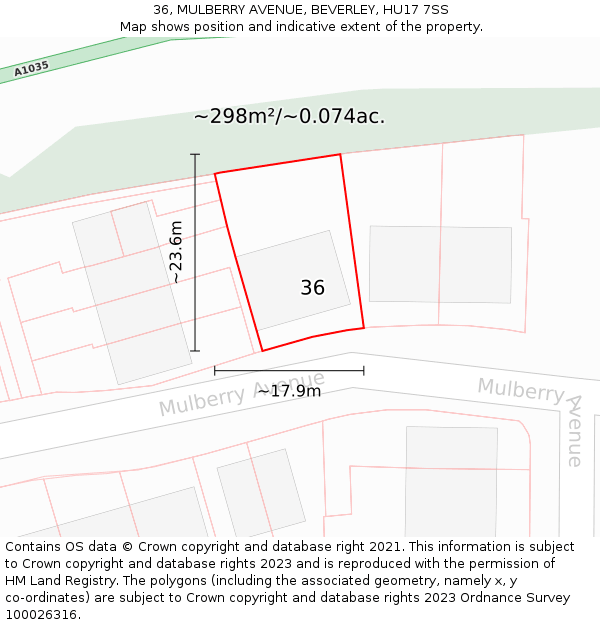 36, MULBERRY AVENUE, BEVERLEY, HU17 7SS: Plot and title map