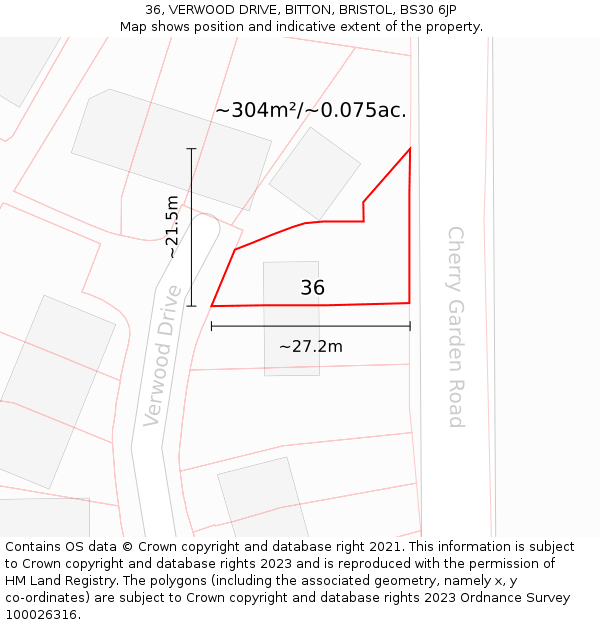 36, VERWOOD DRIVE, BITTON, BRISTOL, BS30 6JP: Plot and title map