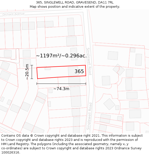 365, SINGLEWELL ROAD, GRAVESEND, DA11 7RL: Plot and title map