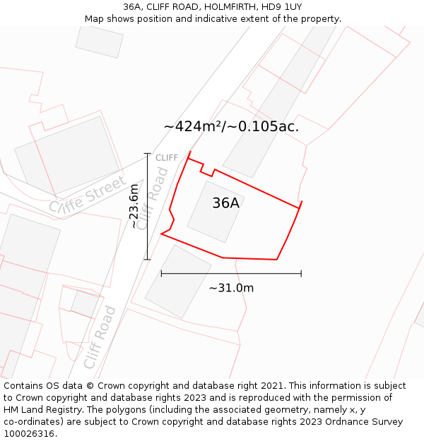 36A, CLIFF ROAD, HOLMFIRTH, HD9 1UY: Plot and title map