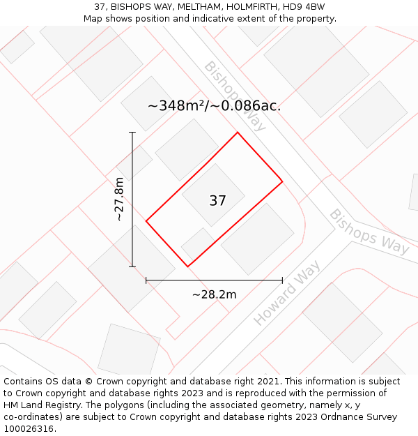 37, BISHOPS WAY, MELTHAM, HOLMFIRTH, HD9 4BW: Plot and title map