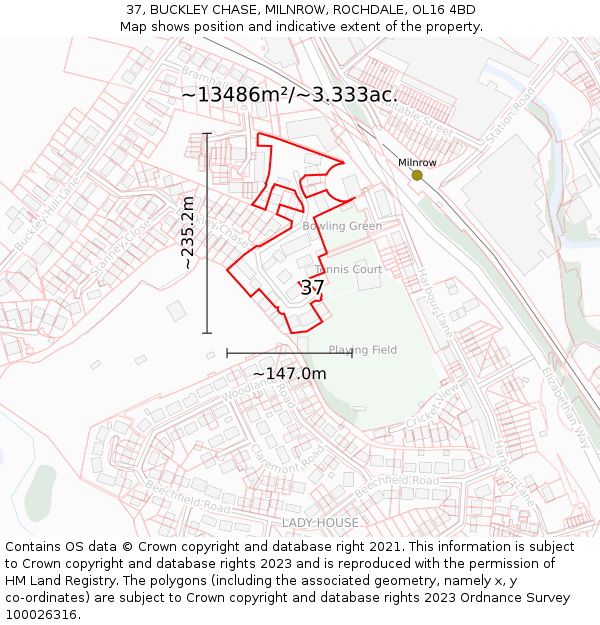 37, BUCKLEY CHASE, MILNROW, ROCHDALE, OL16 4BD: Plot and title map