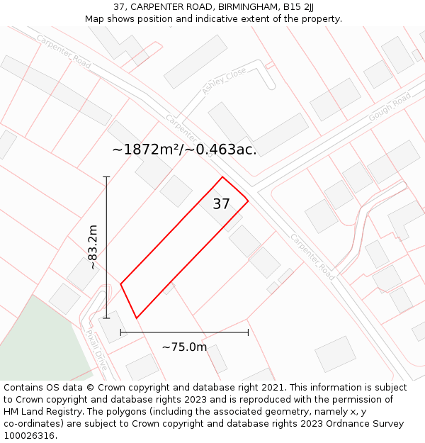 37, CARPENTER ROAD, BIRMINGHAM, B15 2JJ: Plot and title map