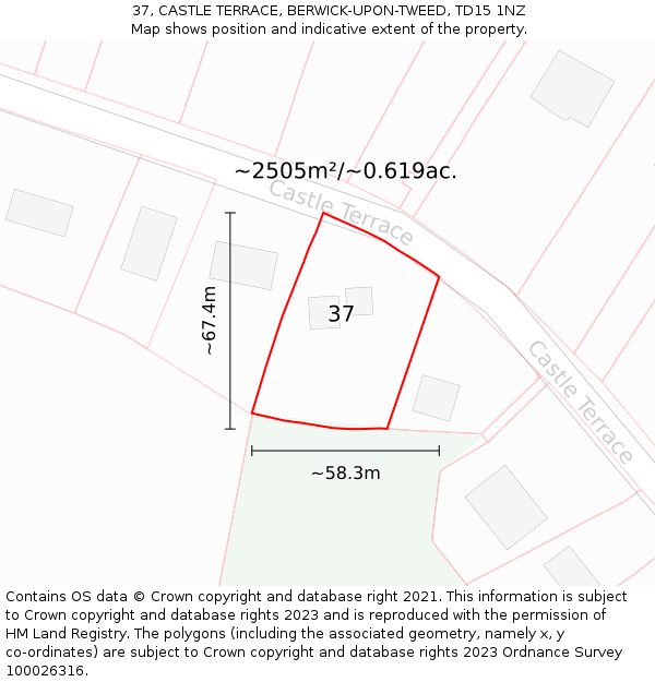 37, CASTLE TERRACE, BERWICK-UPON-TWEED, TD15 1NZ: Plot and title map