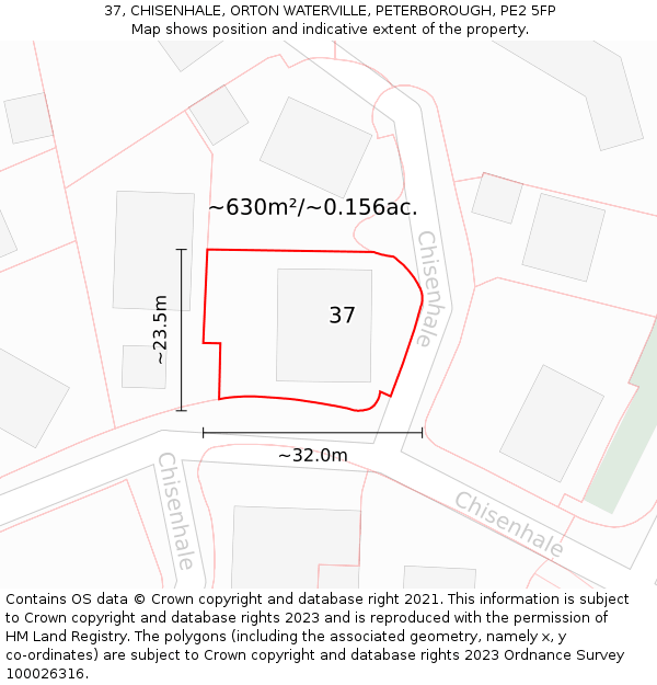 37, CHISENHALE, ORTON WATERVILLE, PETERBOROUGH, PE2 5FP: Plot and title map