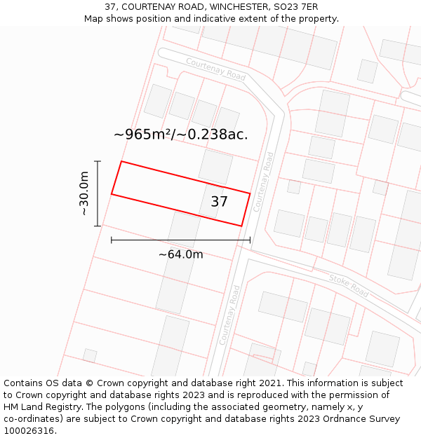 37, COURTENAY ROAD, WINCHESTER, SO23 7ER: Plot and title map