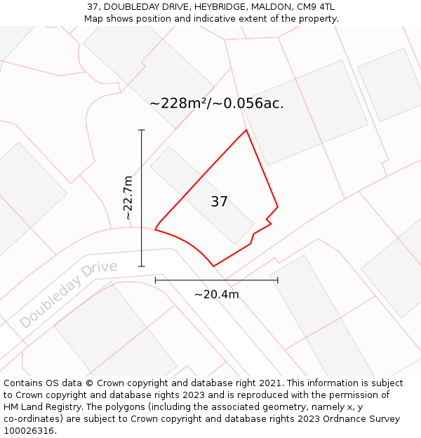 37, DOUBLEDAY DRIVE, HEYBRIDGE, MALDON, CM9 4TL: Plot and title map