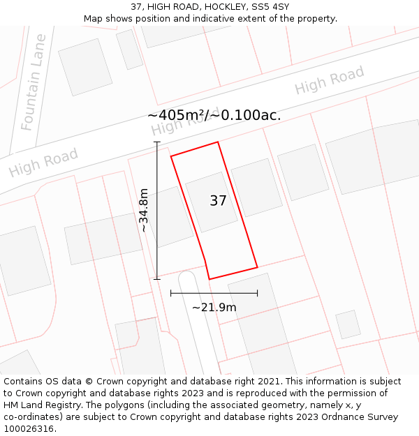 37, HIGH ROAD, HOCKLEY, SS5 4SY: Plot and title map