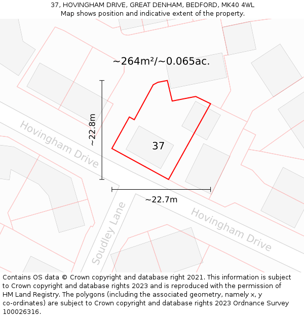 37, HOVINGHAM DRIVE, GREAT DENHAM, BEDFORD, MK40 4WL: Plot and title map