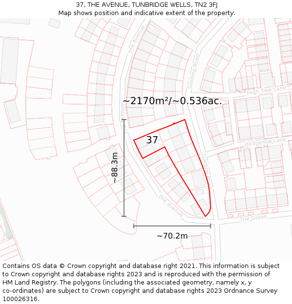 37, THE AVENUE, TUNBRIDGE WELLS, TN2 3FJ: Plot and title map