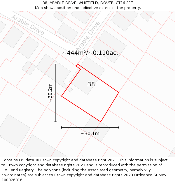 38, ARABLE DRIVE, WHITFIELD, DOVER, CT16 3FE: Plot and title map