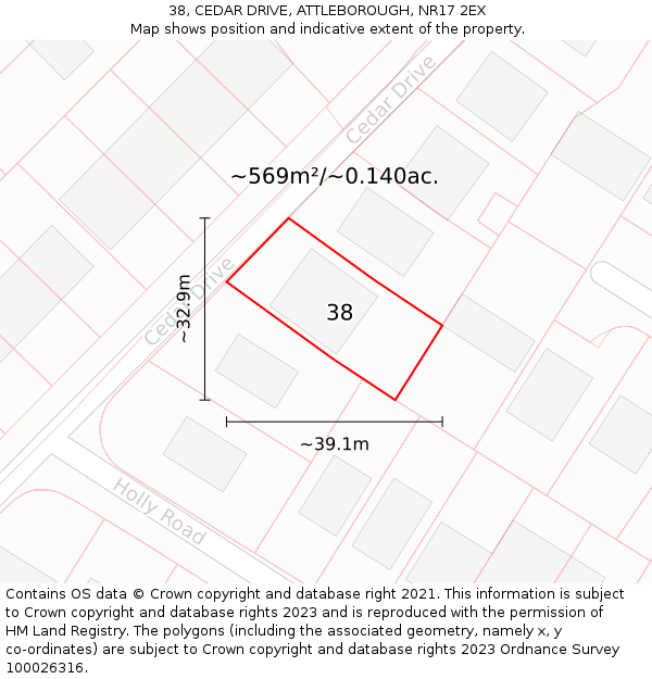 38, CEDAR DRIVE, ATTLEBOROUGH, NR17 2EX: Plot and title map